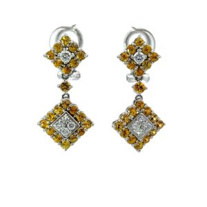 Yellow Sapphire & Diamond Earrings, 0.36ct tdw, 18KW 6.80gr
